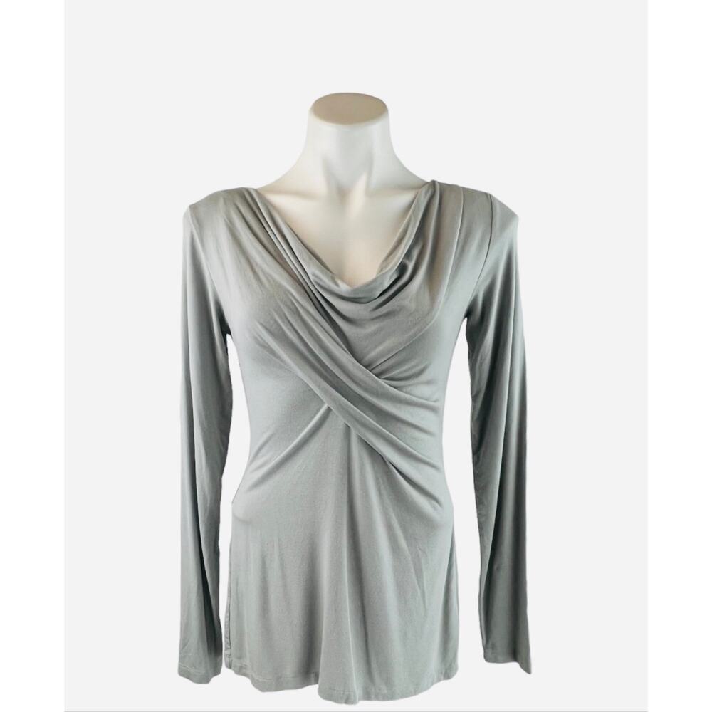 CABI TAYLOR Draped Twist Front Top (Style #3245) Long Sleeve Gray TopSize XL